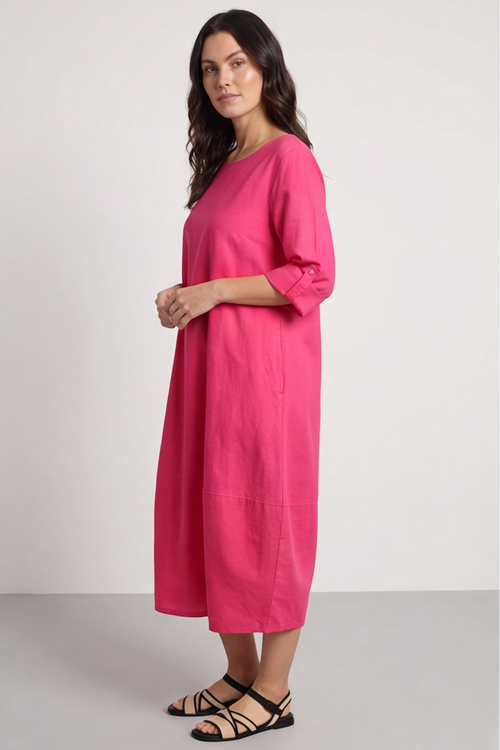 Melany Pocket Cotton Dress Fuchsia - Image 4