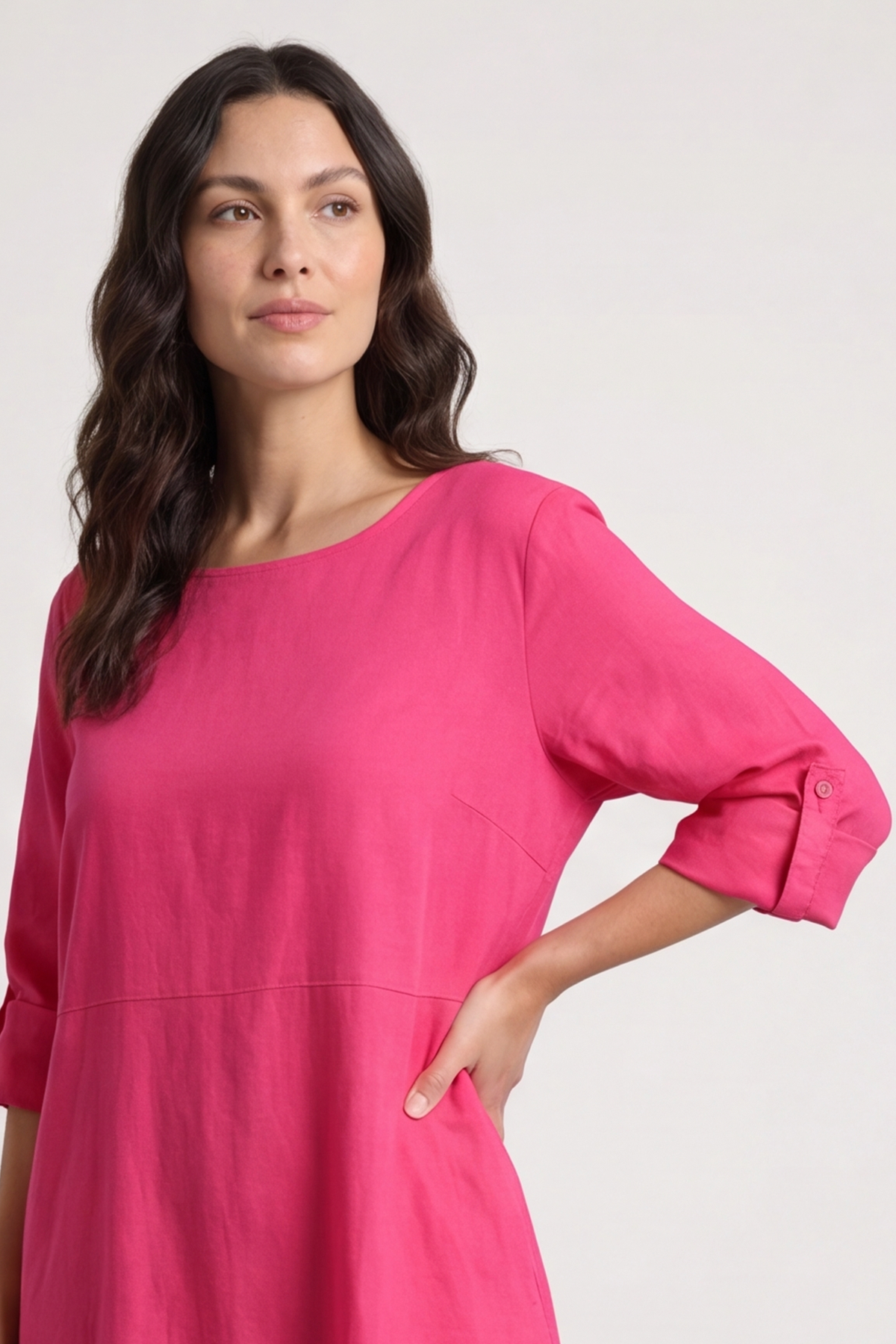 Melany Pocket Cotton Dress Fuchsia