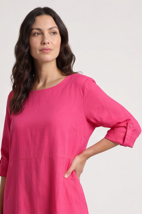 Melany Pocket Cotton Dress Fuchsia - Image 5