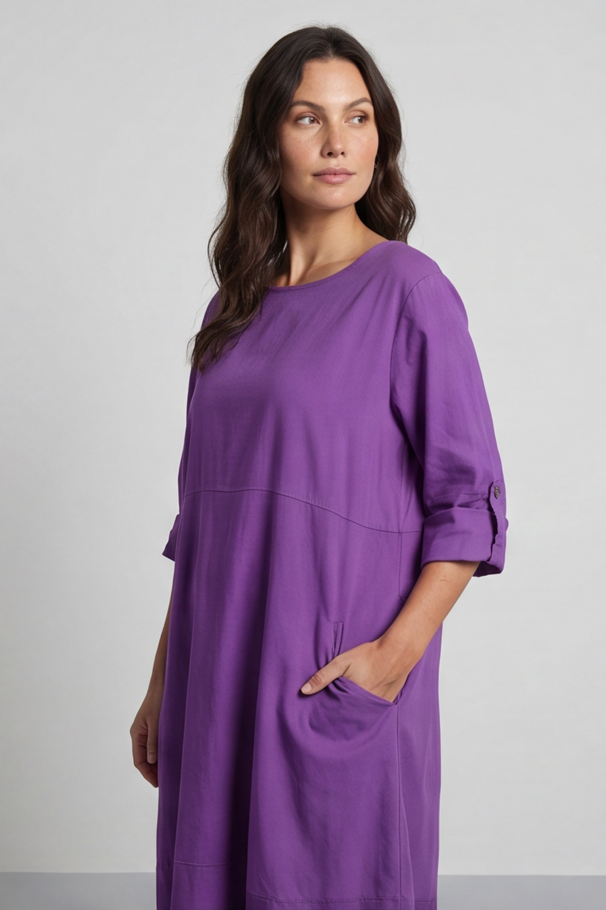 Melany Pocket Cotton Dress Purple
