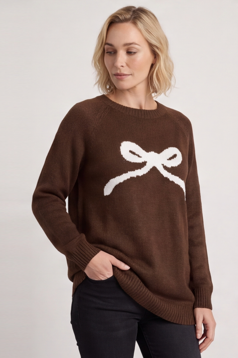 Melinda Bow Knitted Jumper Cocoa