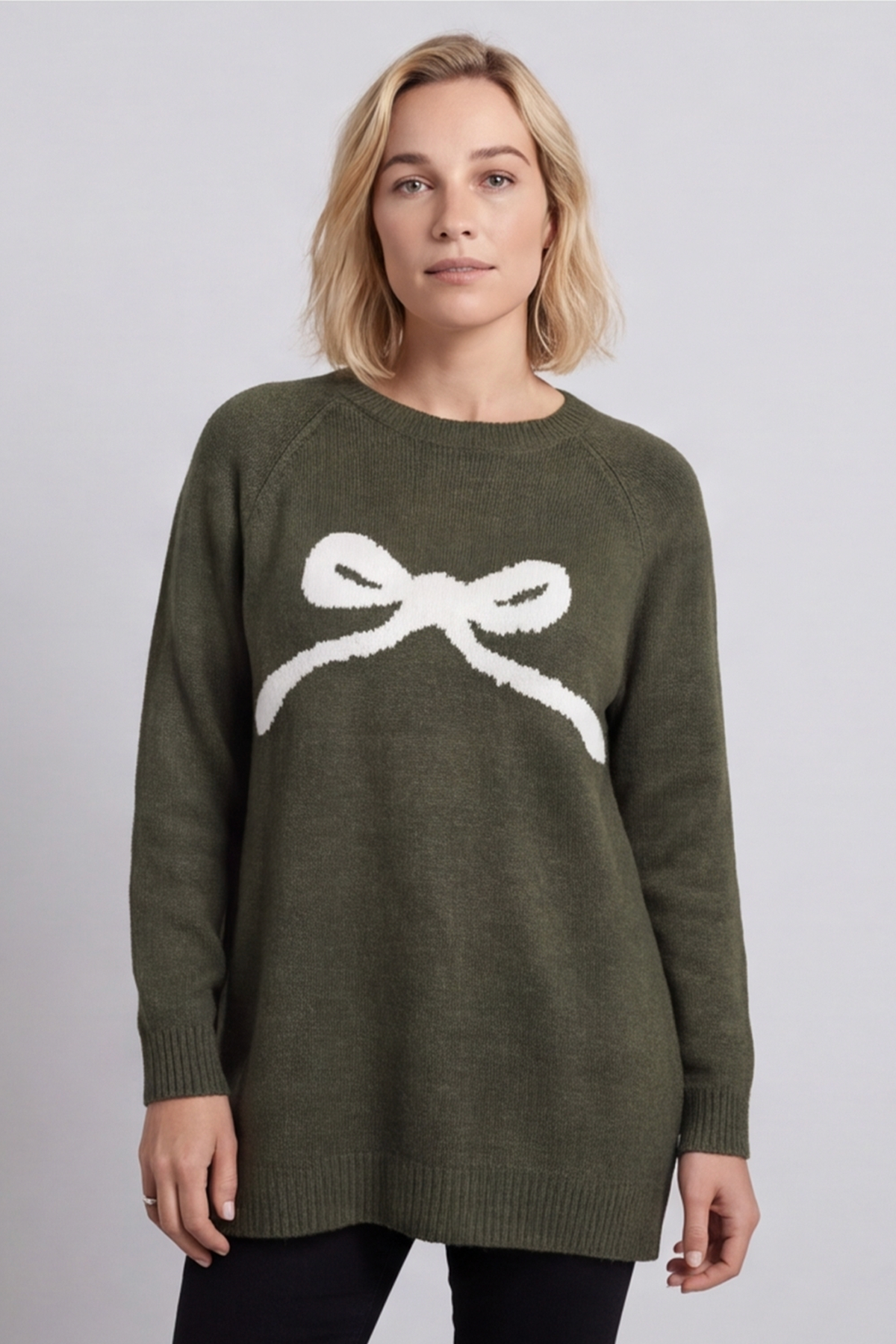 Melinda Bow Knitted Jumper Khaki