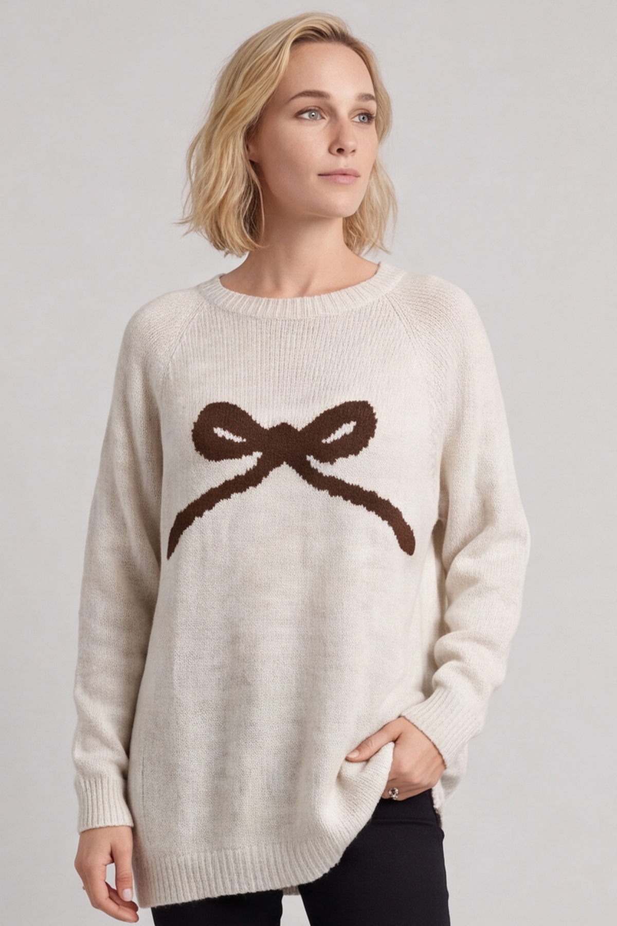 Melinda Bow Knitted Jumper Stone