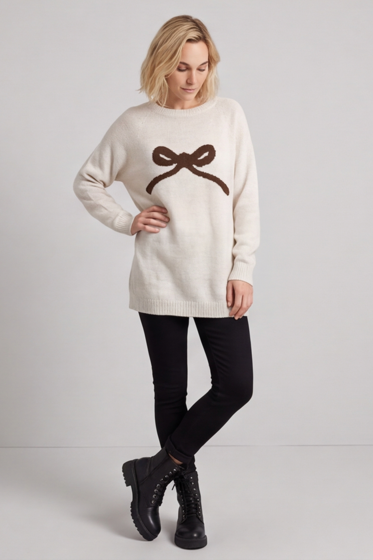 Melinda Bow Knitted Jumper Stone