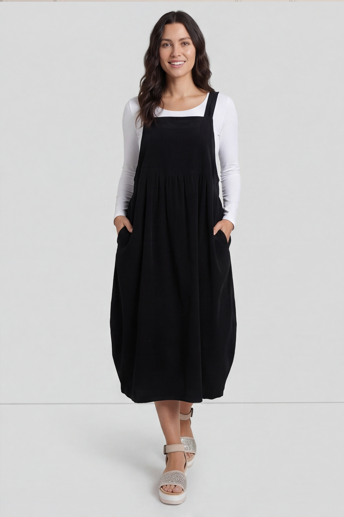 Meredith Needlecord Pinafore Black