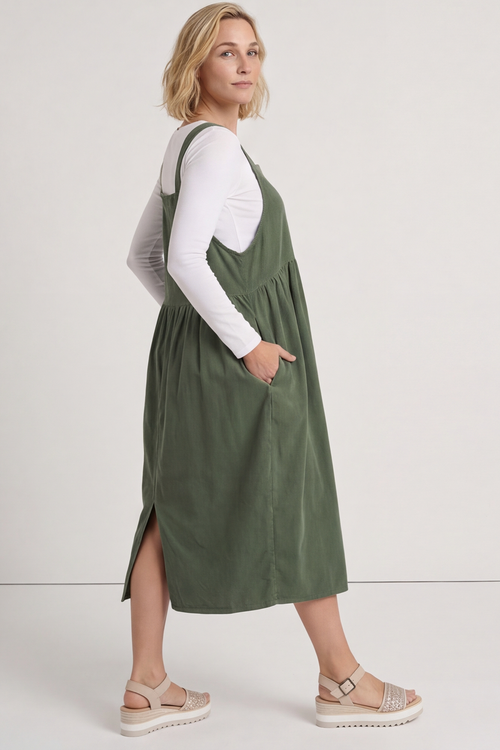 Meredith Needlecord Pinafore Khaki - Image 3