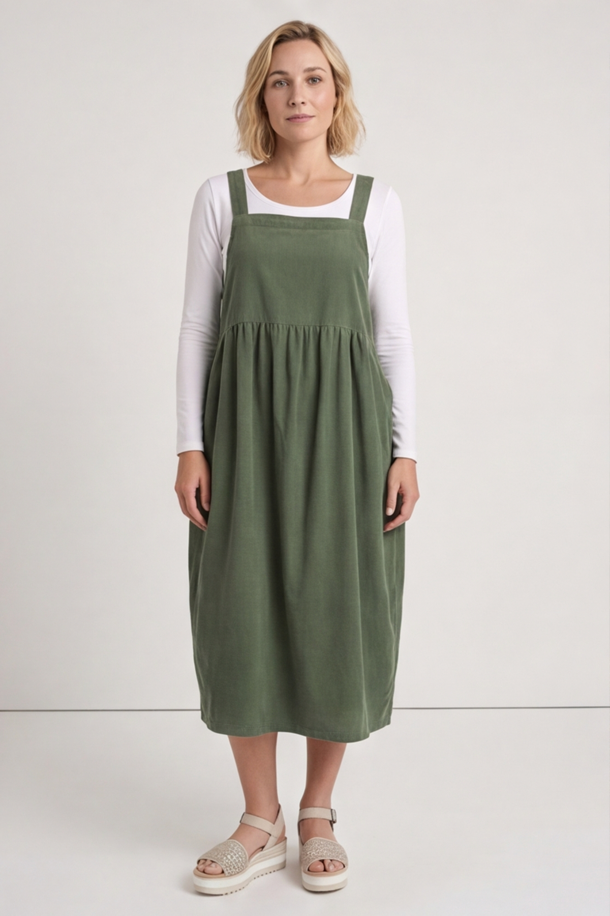 Meredith Needlecord Pinafore Khaki