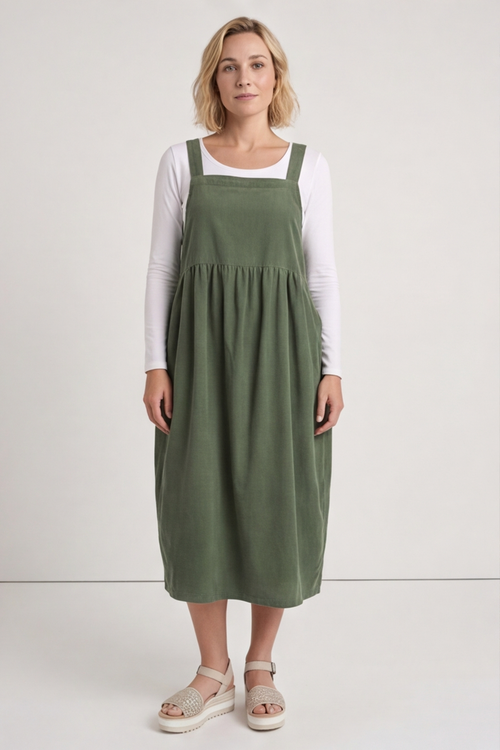 Meredith Needlecord Pinafore Khaki - Image 5