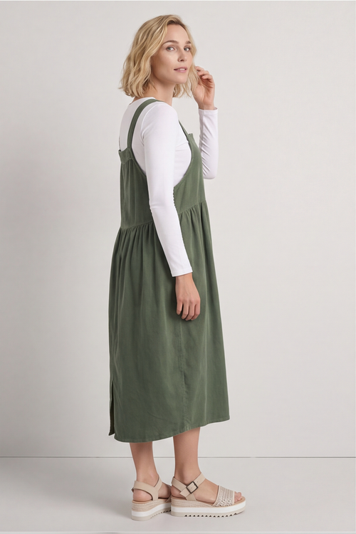 Meredith Washed Linen Pinafore Khaki - Image 3