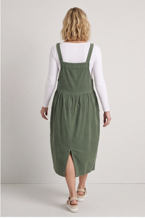 Meredith Washed Linen Pinafore Khaki - Image 4