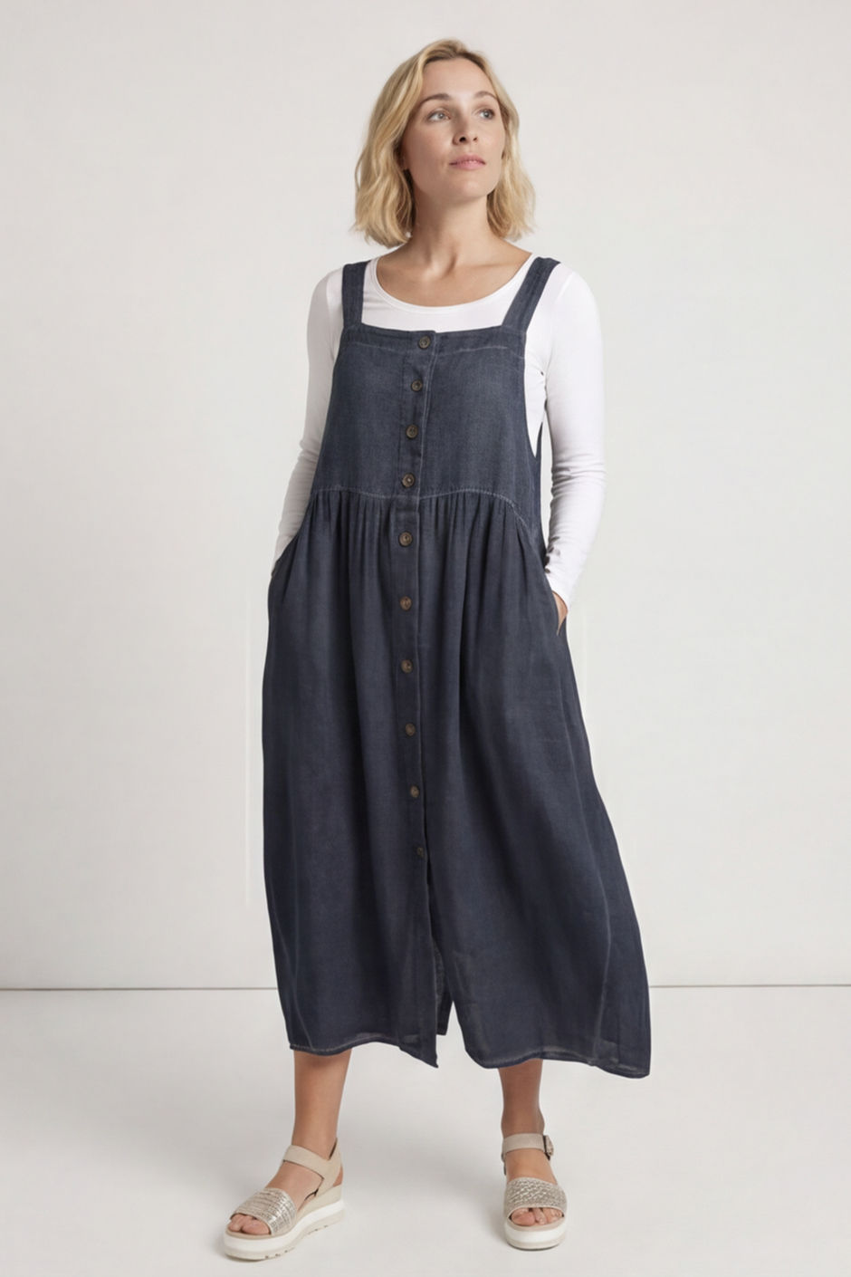 Meredith Washed Linen Pinafore Navy