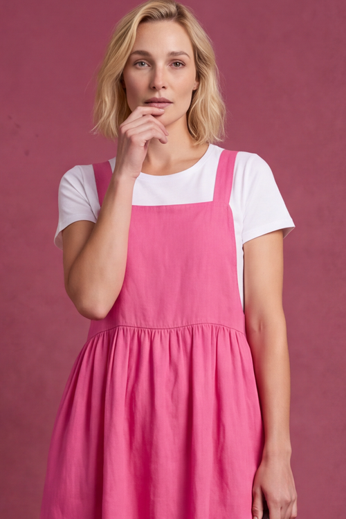 Meredith Linen Pinafore Dress Fuchsia - Image 3