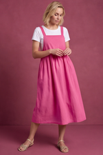 Meredith Linen Pinafore Dress Fuchsia Pink - Meredith Linen Pinafore Dress Fuchsia