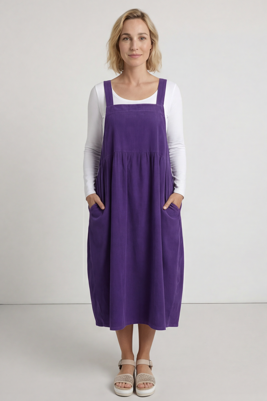 Meredith Needlecord Pinafore Dark Purple