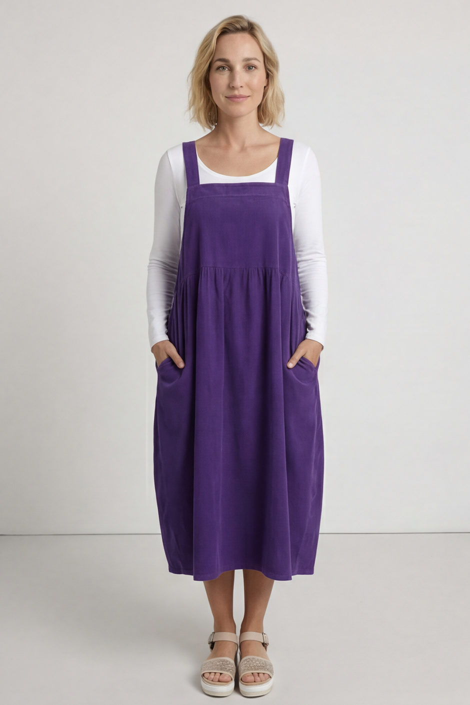 Meredith Needlecord Pinafore Dark Purple