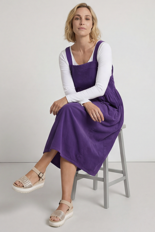 Meredith Needlecord Pinafore Dark Purple - Image 3