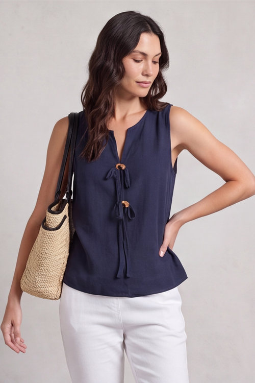 Mia Navy Button Top - Image 5