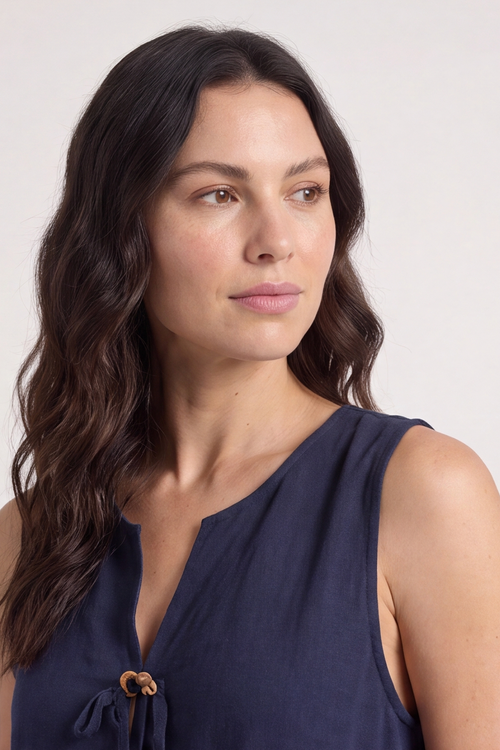 Mia Navy Button Top - Image 7