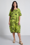 Milana Floral Print Linen Dress Olive
