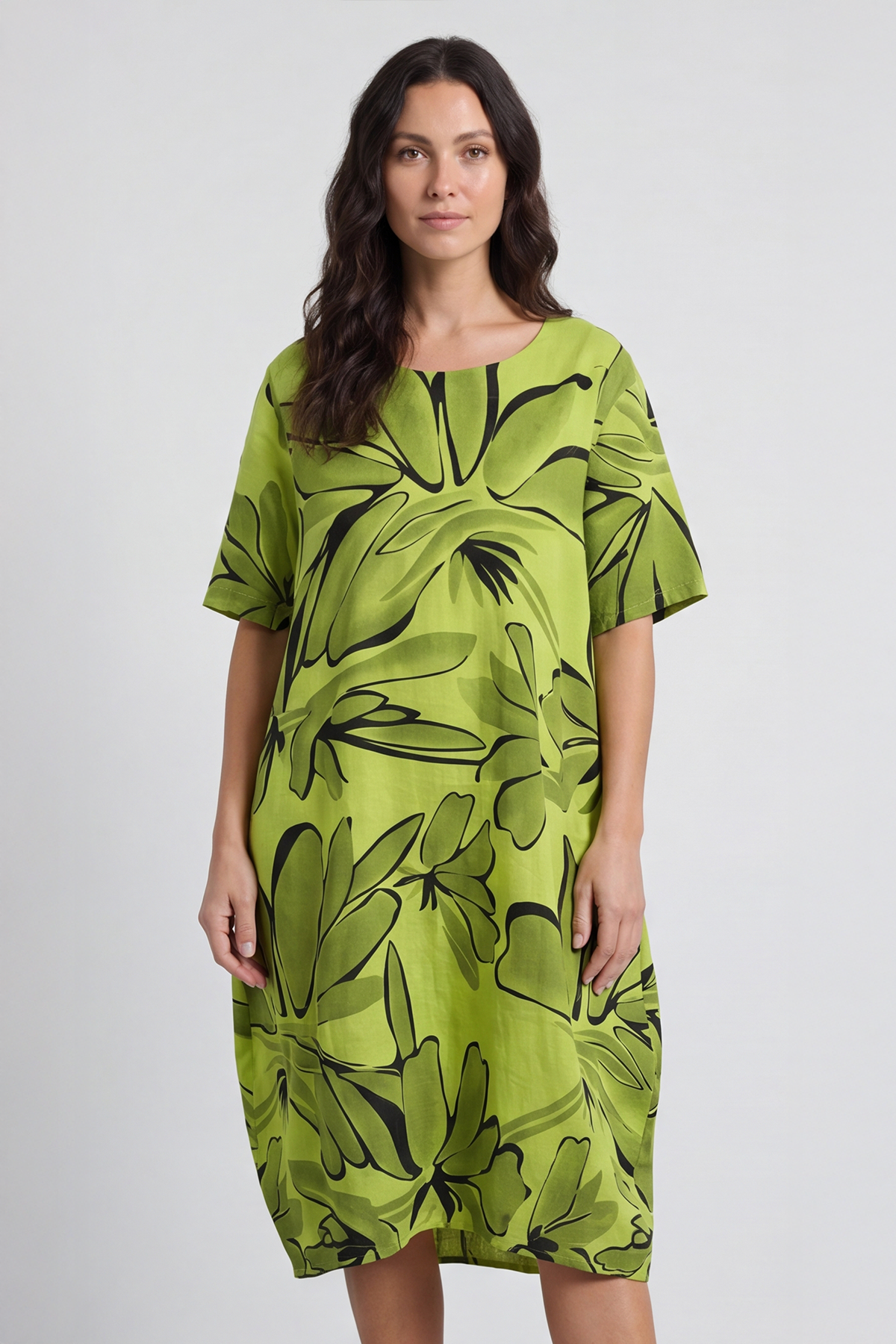 Milana Floral Print Linen Dress Olive