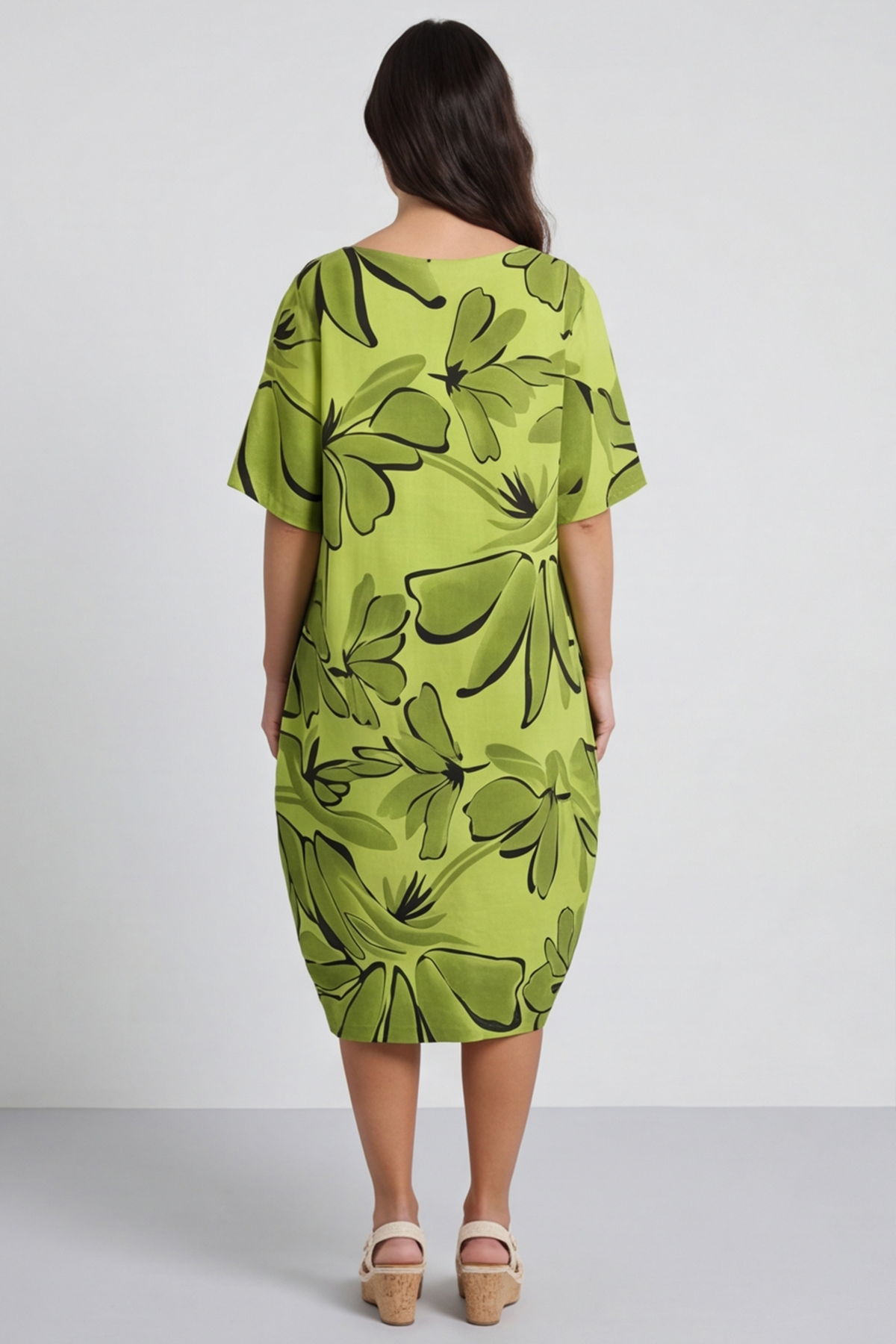 Milana Floral Print Linen Dress Olive
