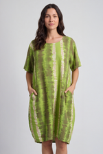 Milana Pattern Linen Dress Green Green - Milana Pattern Linen Dress Green