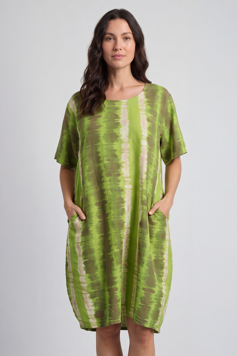 Milana Pattern Linen Dress Green