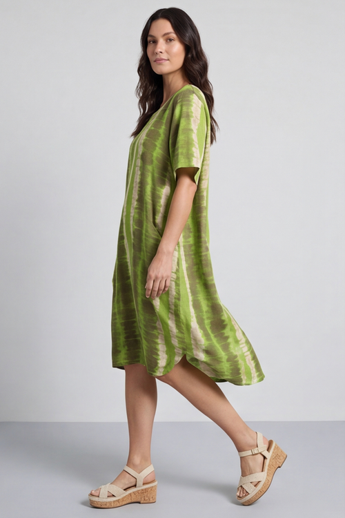 Milana Pattern Linen Dress Green - Image 2