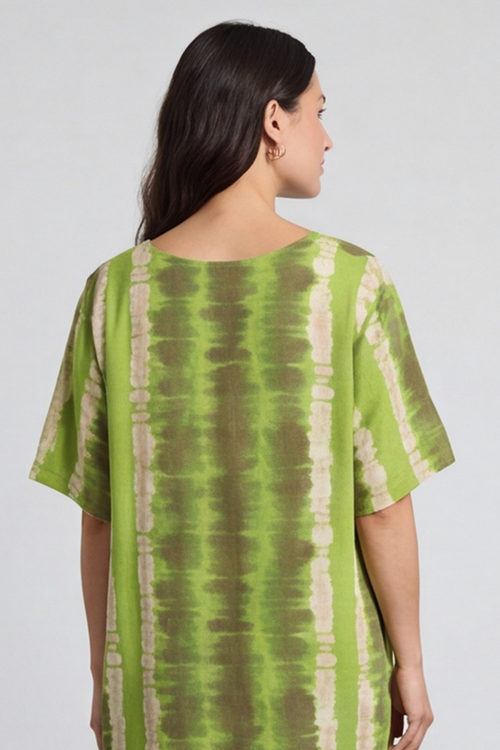Milana Pattern Linen Dress Green - Image 3