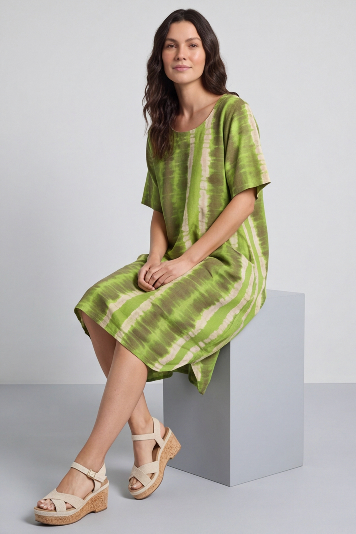 Milana Pattern Linen Dress Green