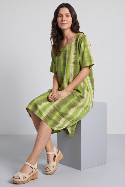 Milana Pattern Linen Dress Green - Image 4