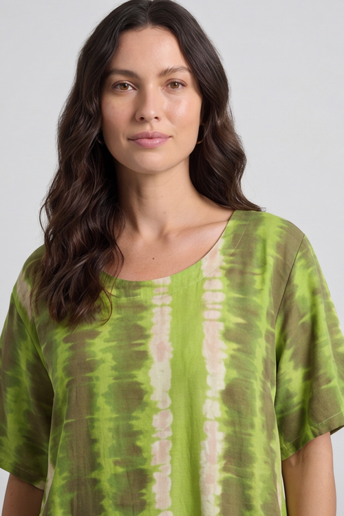 Milana Pattern Linen Dress Green - Image 5