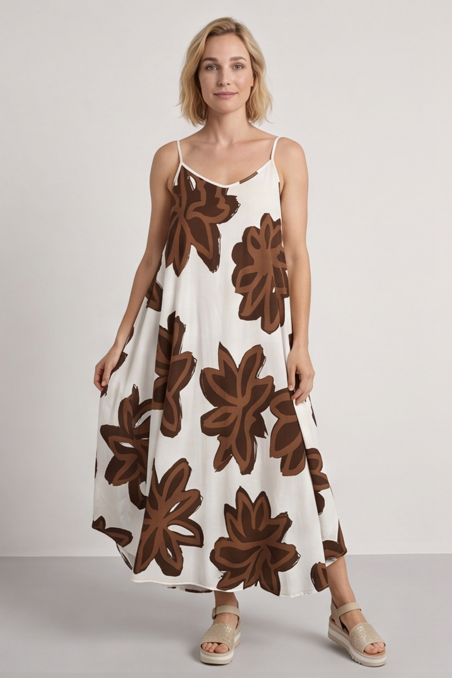 Miren Print Strap Dress Cocoa