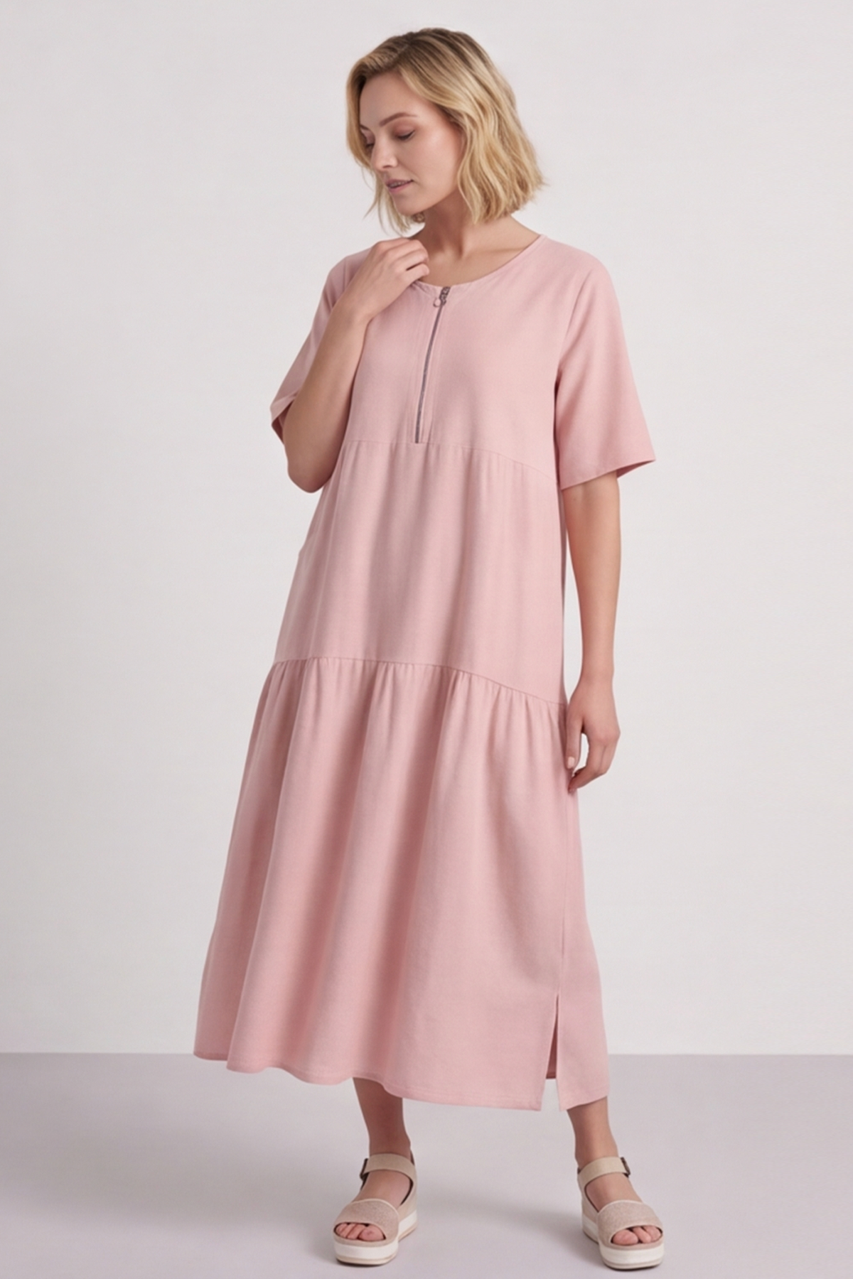 Monaco Zip Pink Maxi Dress