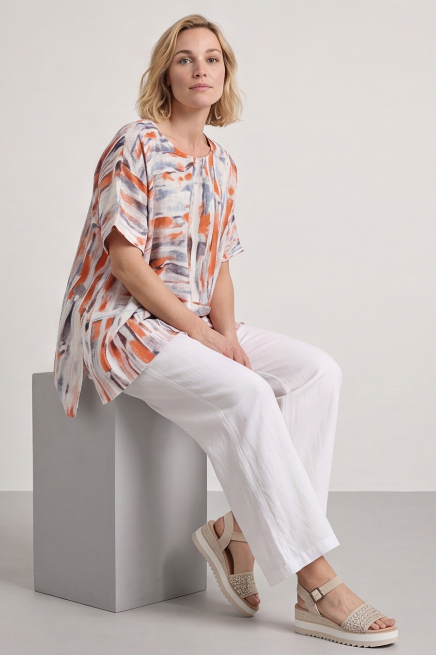 Monet Print Orange Top