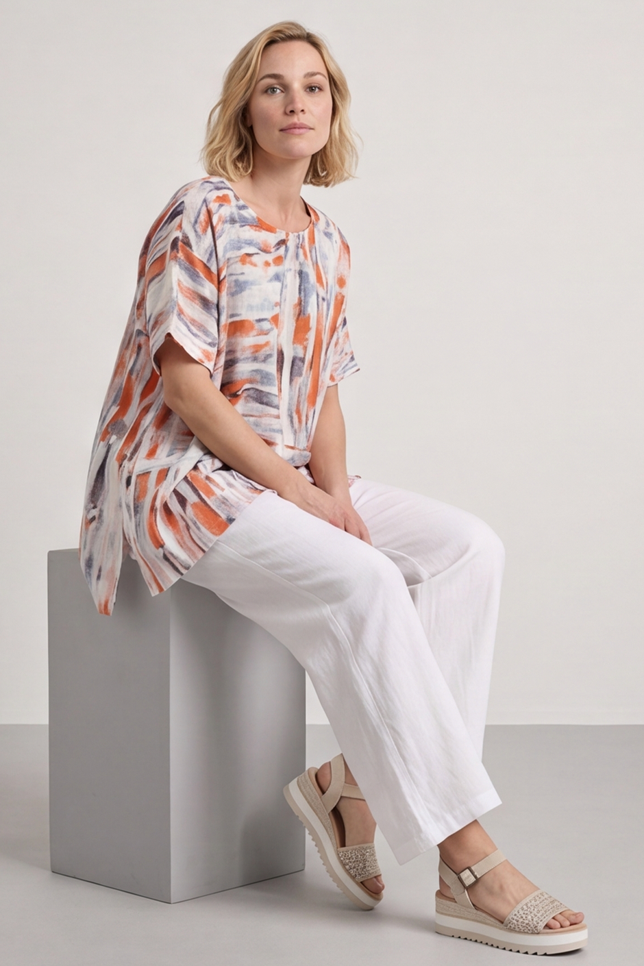 Monet Print Orange Top