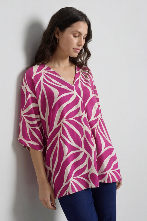 Morgan Print V-Neck Top Berry - Image 2