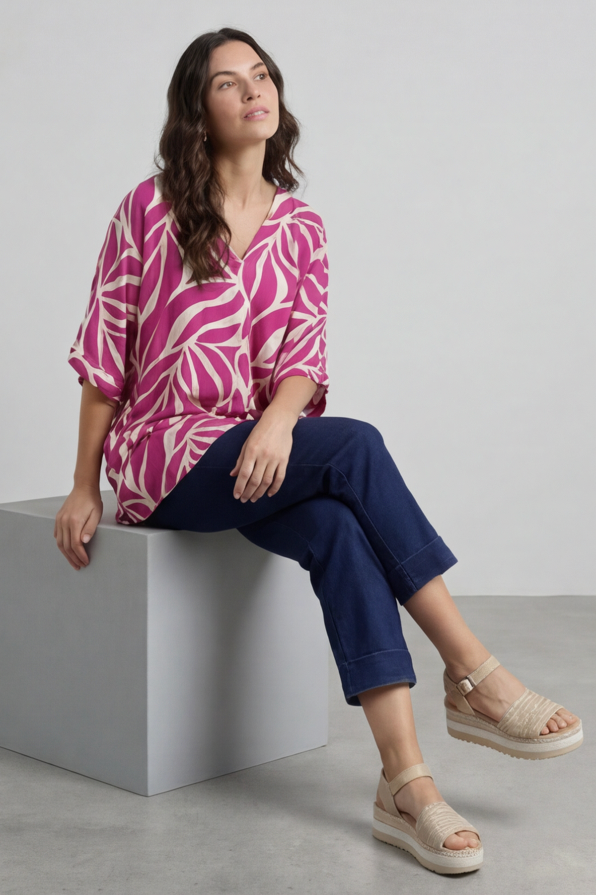 Morgan Print V-Neck Top Berry