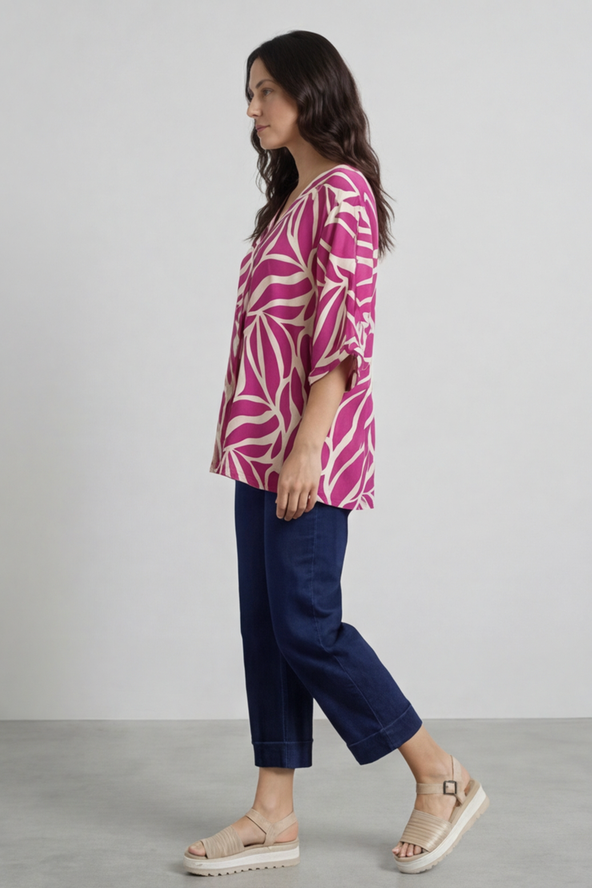 Morgan Print V-Neck Top Berry