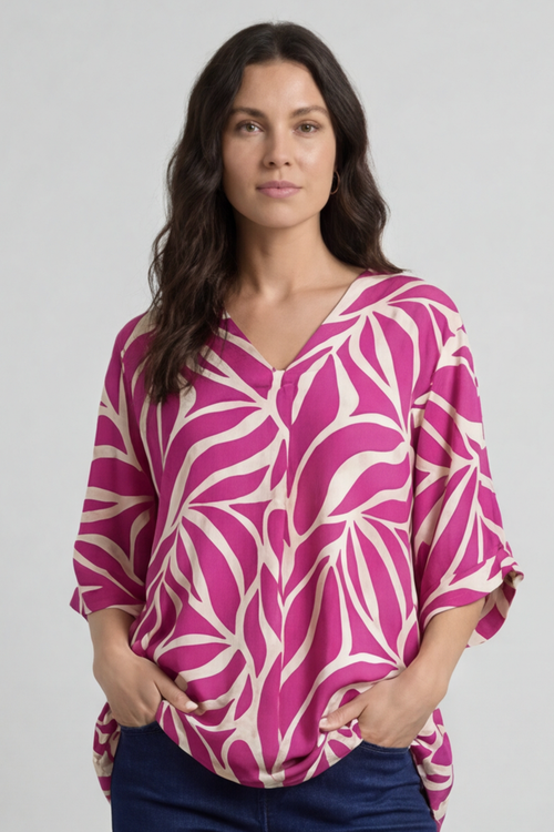 Morgan Print V-Neck Top Berry - Image 1