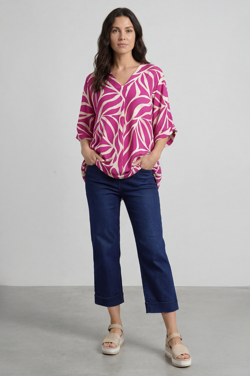 Morgan Print V-Neck Top Berry - Image 3
