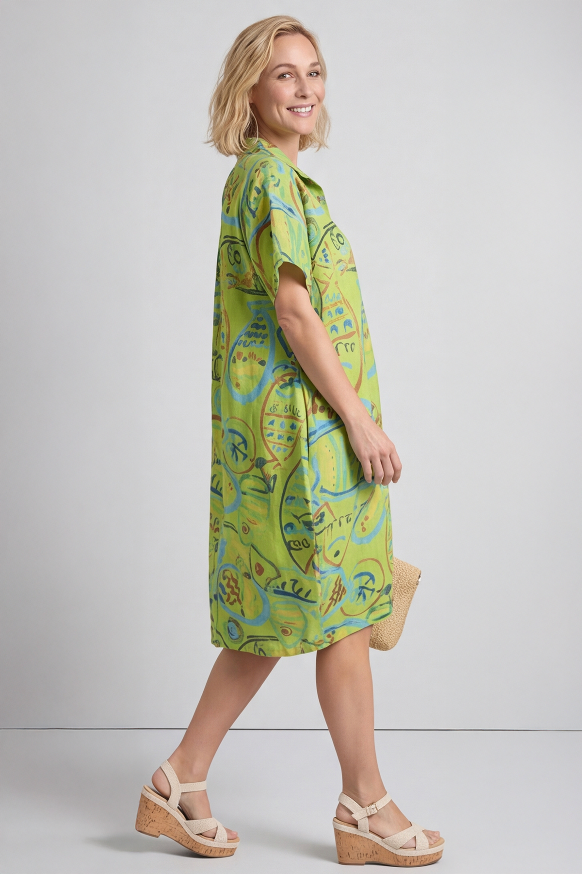 Naida Print Button Tunic Olive