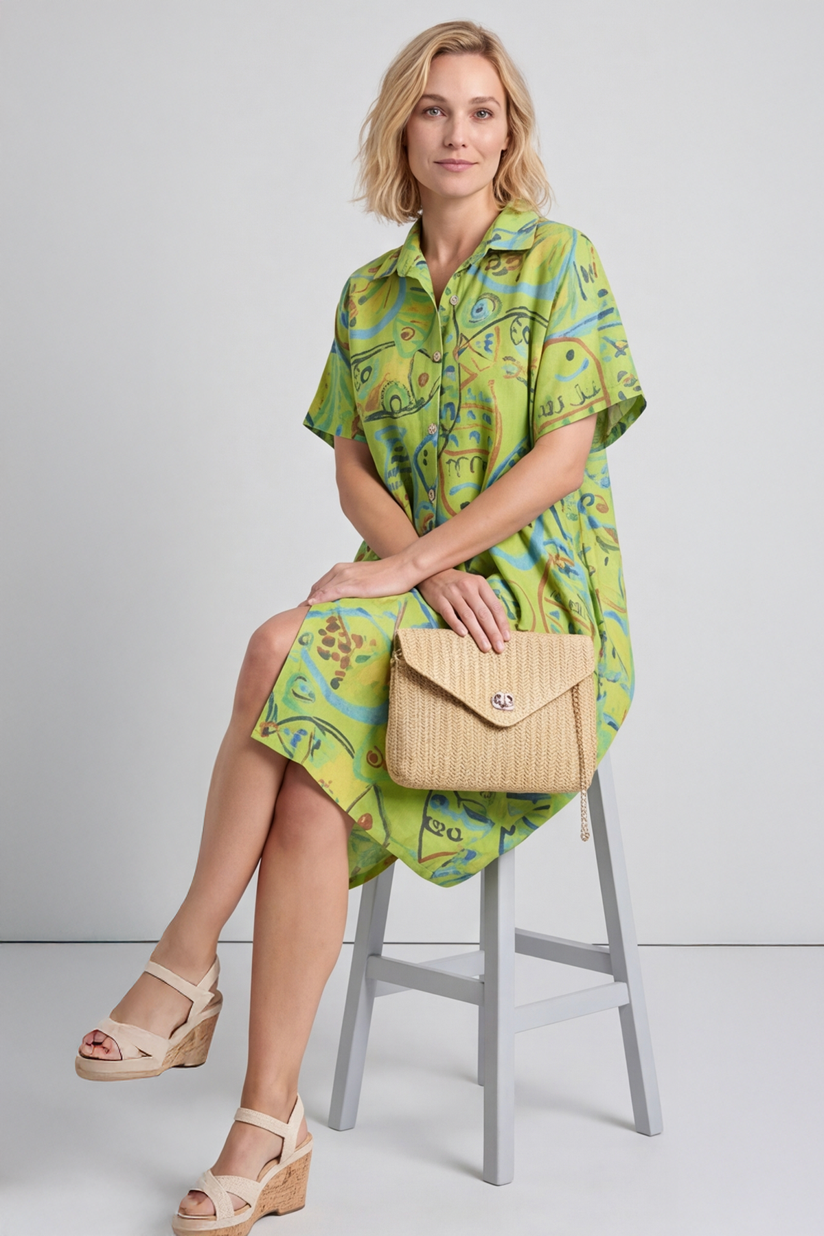Naida Print Button Tunic Olive
