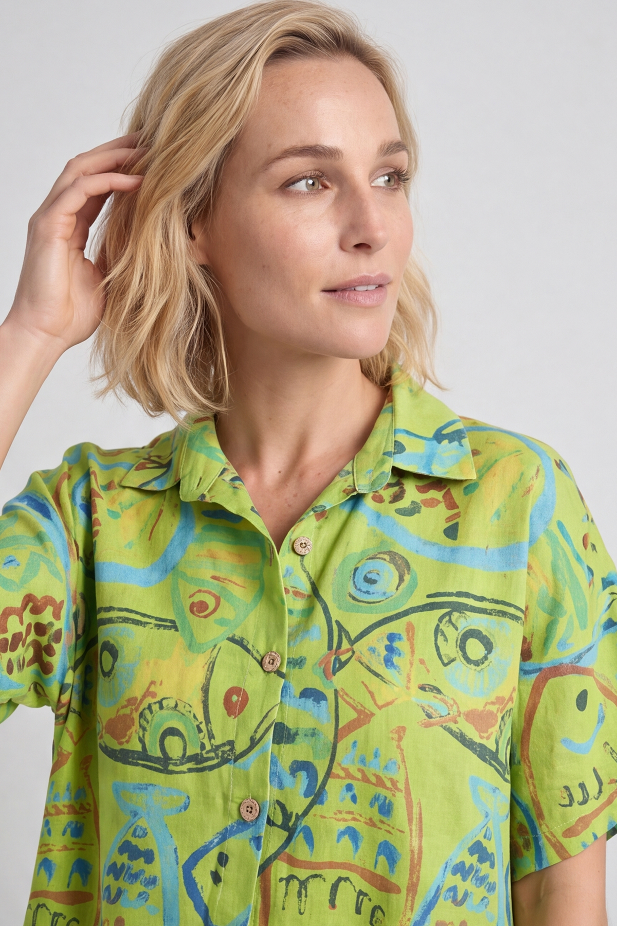 Naida Print Button Tunic Olive