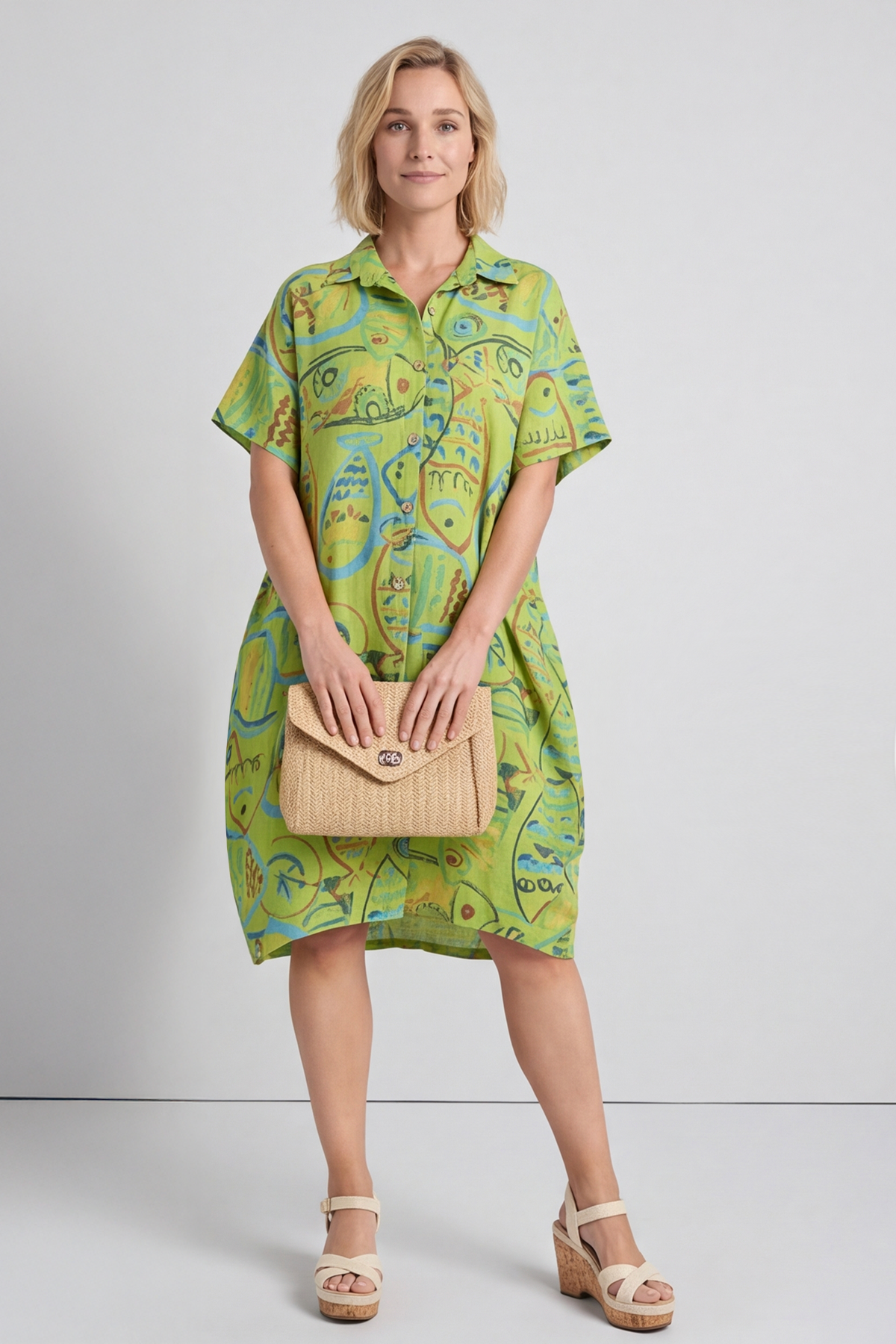 Naida Print Button Tunic Olive