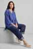 Natasha Crochet Shoulder Linen Top Royal Blue