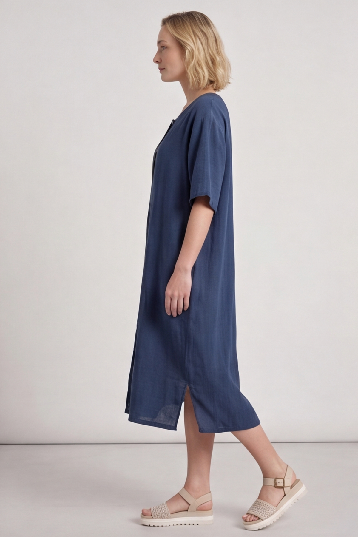 Pauline Linen 2 Piece Cardigan and Dress Set Navy