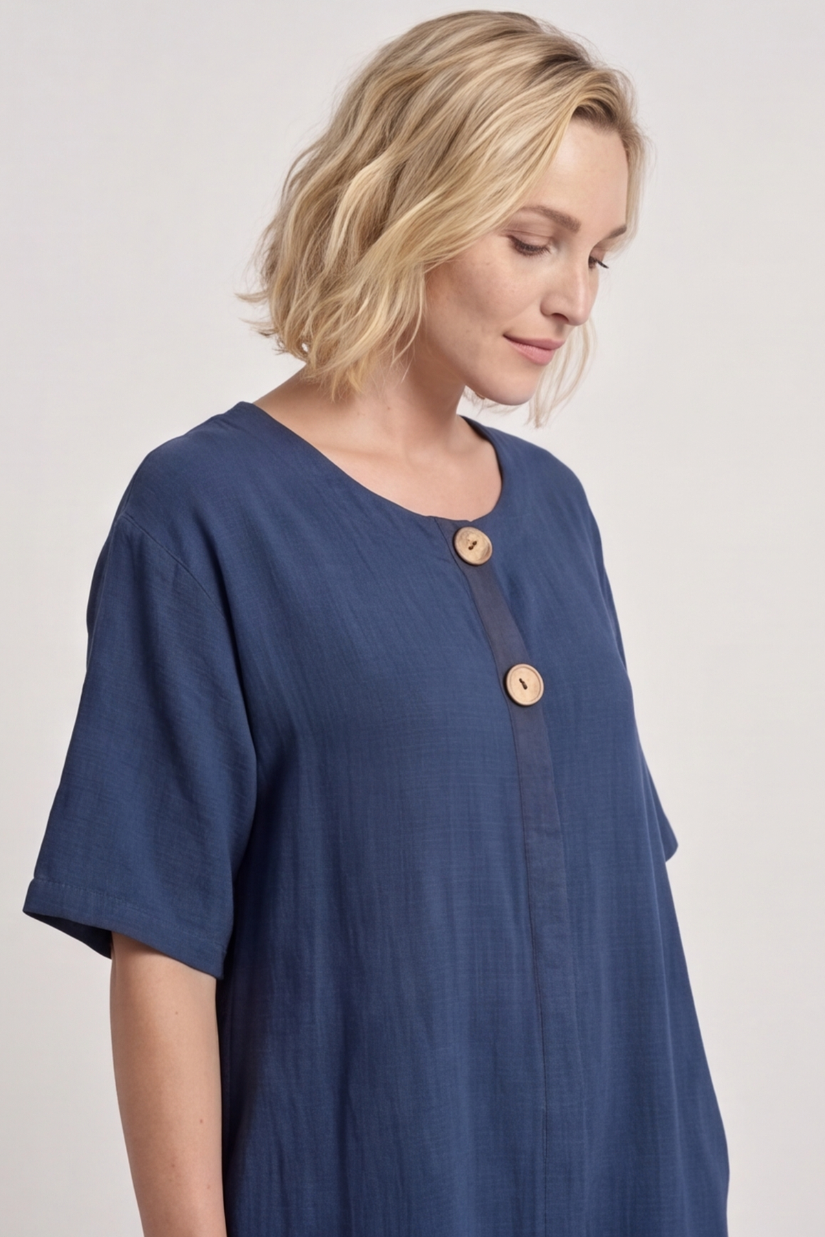 Pauline Linen 2 Piece Cardigan and Dress Set Navy