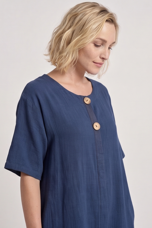 Pauline Linen 2 Piece Cardigan and Dress Set Navy - Image 4