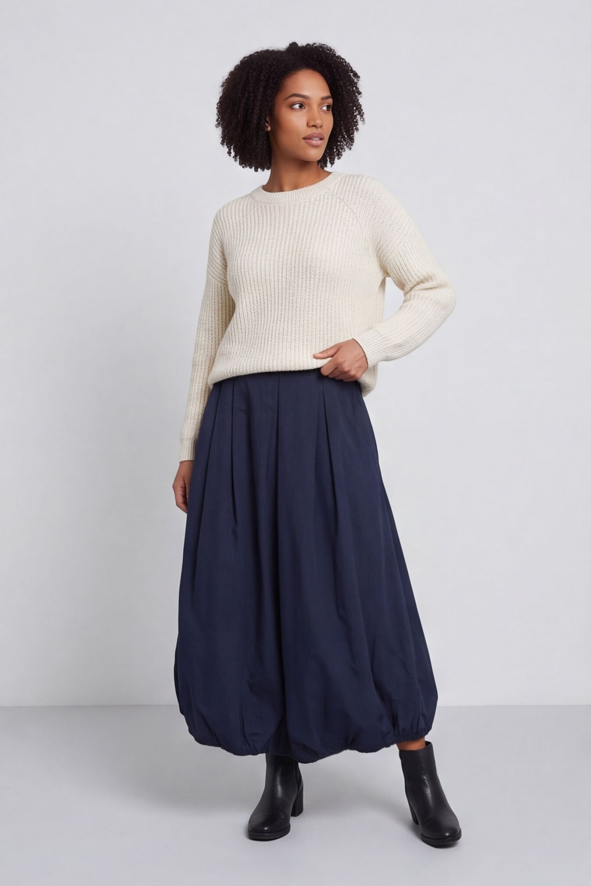 Wilfreda Puffball Cotton Skirt Navy